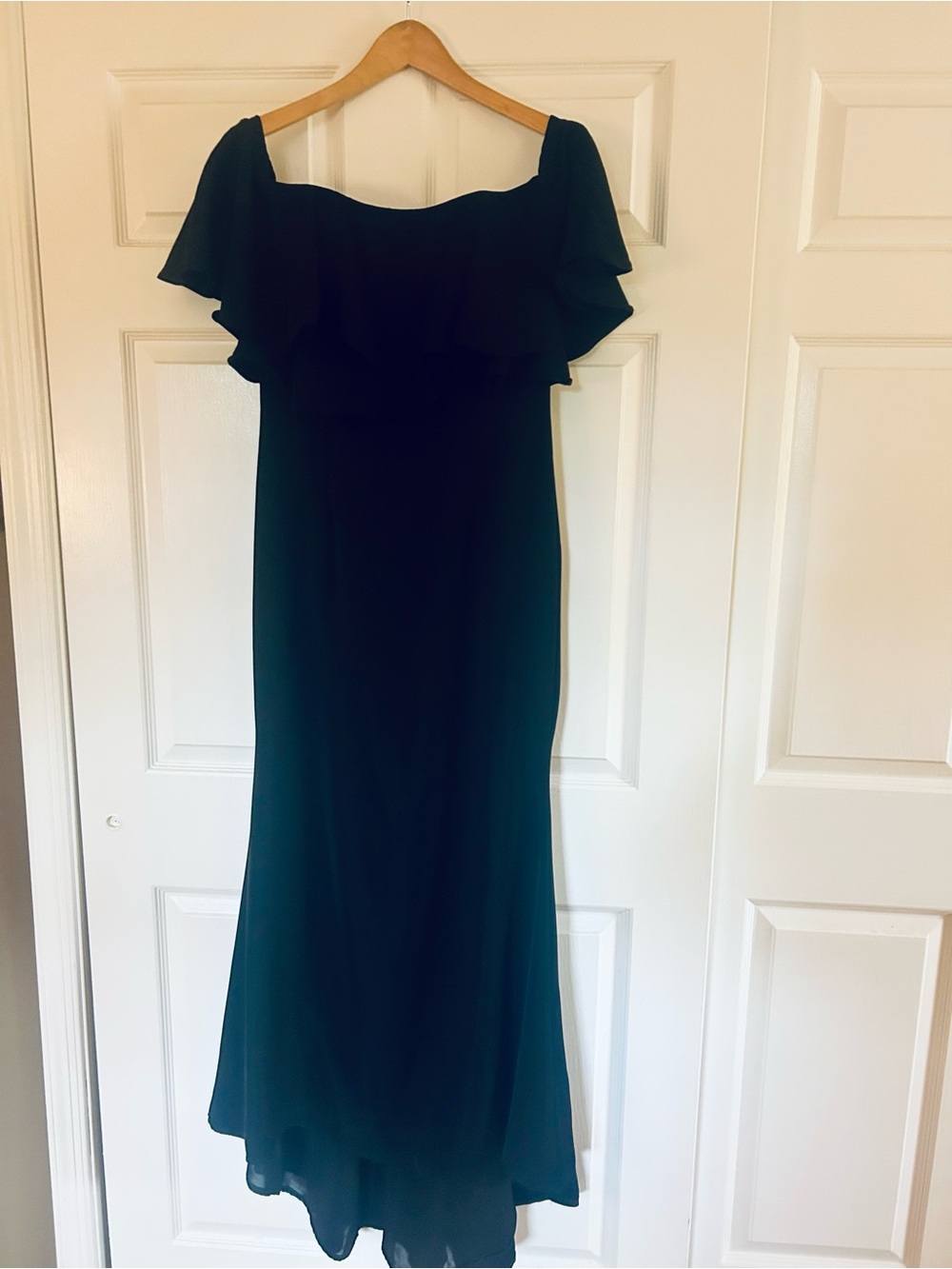 Off-the-Shoulder Black Strapless Ruffle Gown - Picture 5 of 5